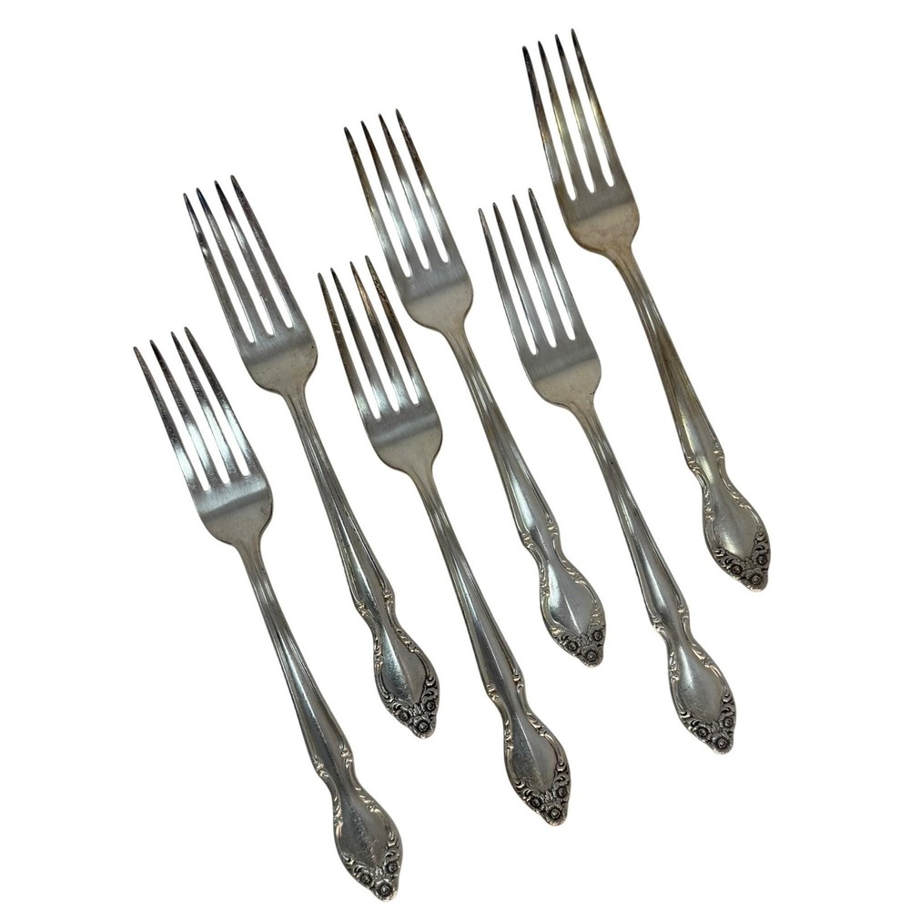 6 Vintage Lady Densmore Silverplate 7.5" Dinner Forks 1955 International Silver
